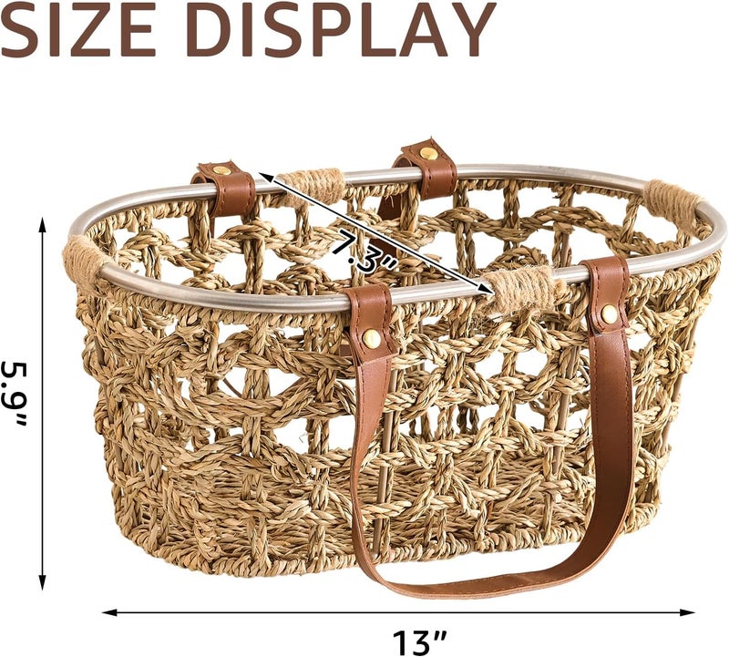 LGENHOOM Farmhouse Seagrass Egg Baskets for Collecting Fresh Eggs Handmade Egg Collecting Basket Wicker Oval Storage Basket for Picnic, Harvest, Vegetable - Image 5
